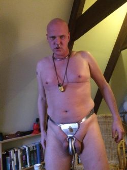 kakkerlak naked and hairless in heavy chastity belt