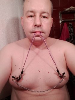 Faggot Bitch and Nipple Clamps