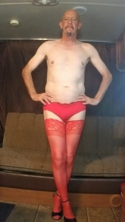 Red panties, nylons and heels…feeling so slutty! Andrew Brown-Exposed Faggot