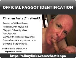 Faggot ChretienPA badge for his Public Exposure Agreement