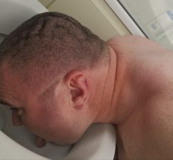 Faggot cleans the dirty toilet