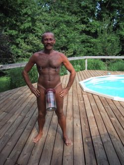 naked pumping at the pool