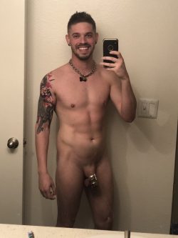 happy to be not only naked and totally shaved but locked