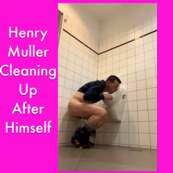 Loser cleans the toilet with his tongue and carries a cock cage and plug in his ass