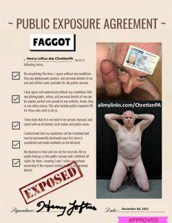 A thoughtful exposer repinned this PEA captioned, “Exposed faggot Henry Loftus aka Chretie ...