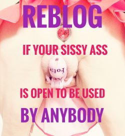A Sissy is a cumdump, common slut and open to be fucked by anybody anytime