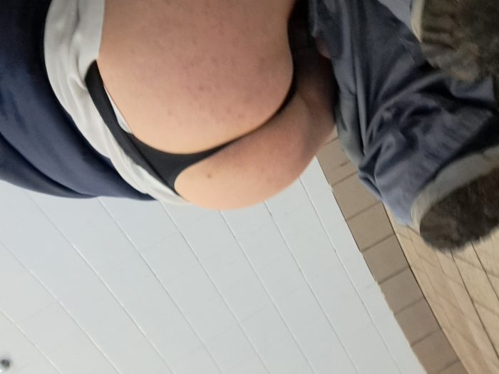 Slave is waiting in public toilet