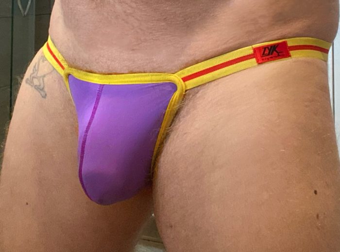 Benjamin Smith exposing himself almost naked in his skimpy purple underpants