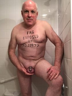 Henry Loftus naked and locked and more than happy to be exposed as a faggot.