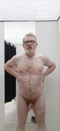 Nude faggot in public place